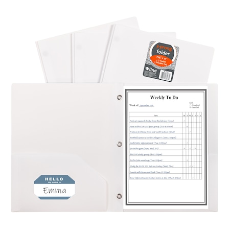 C-Line Products TwoPocket Heavyweight Poly Portfolio Folder with Prongs, White, 25PK 33967-BX